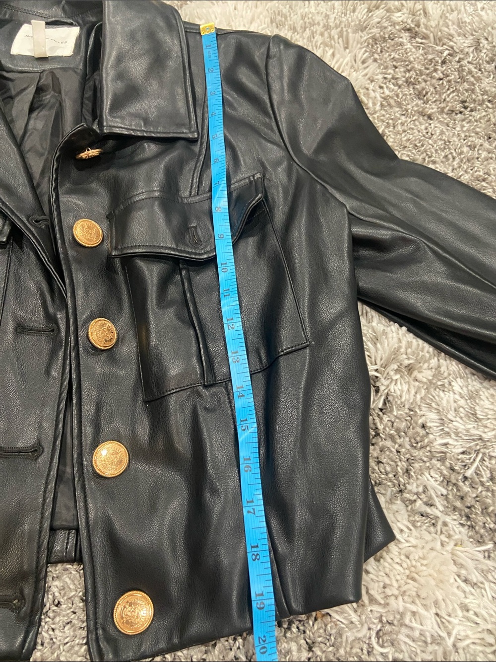 Avec Les Filles Black Faux Leather Jacket with Gold Buttons size XL - Picture 12 of 13